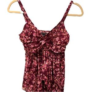 EUC EXPRESS Sheer Floral Babydoll Tank in Burgundy - PS
